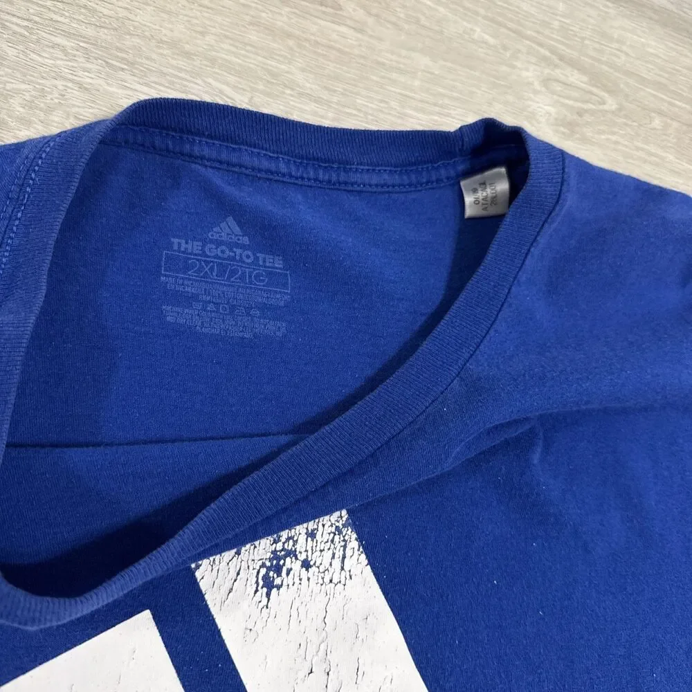 Adidas Shirt Men’s Blue 2XL The Go-To Tee Big Logo Cotton Athletic Crew Neck